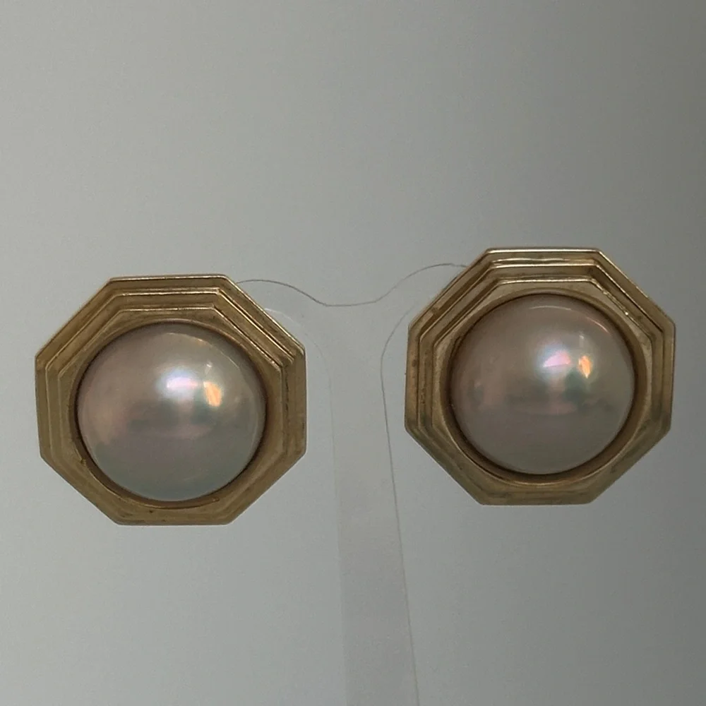 14k real solid Gold real Pearl Earrings